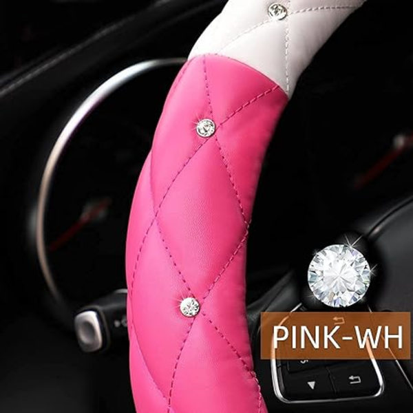 Bilratshjulsbetræk Diamant Eksplosion Glitter Lædergreb Grænseoverskridende Handel Amazon (pink&white)