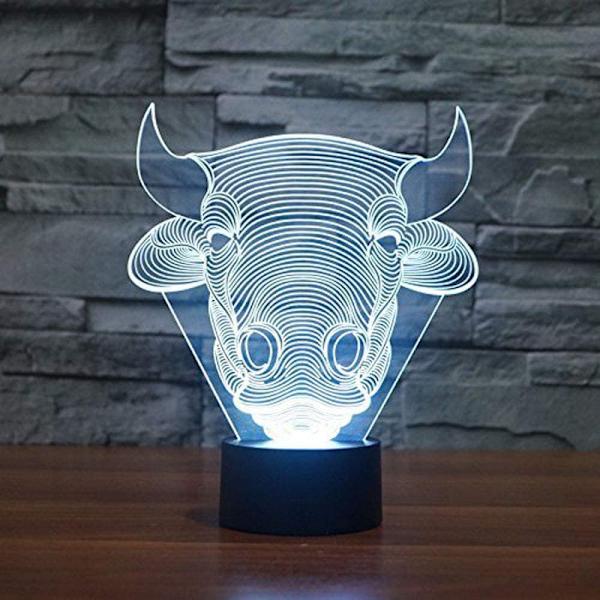 Tjur Ko 3D LED-lampa, Abstrakt optisk illusion nattljus