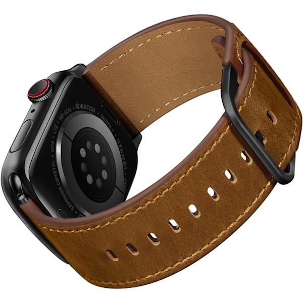 Kompatibel med Apple Watch Armband 49mm/46mm/45mm/44mm/42mm för Män Kvinnor, Äkta Läderarmband av Högsta Kvalitet för iWatch Ultra 2/1 Retro Brown/Black