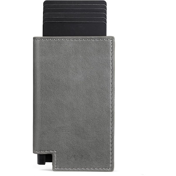 Mænds Tegnebog Kort Holder Pop Up Aluminium Etui, Læder Tegnebog, Smart, RFID Blokering, Slank, Minimalistisk, Forlomme - 8-10 Kort Kapacitet | Kontantrem Grey