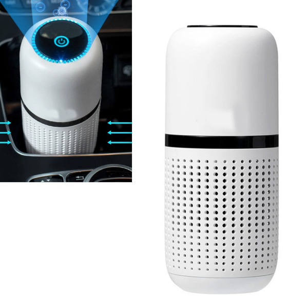 Billadrens luftrenser med negative ioner til dybderensning og fjernelse af lugt - Mini billadrens luftfilter med aromaterapi-tablet til lugt af røg White