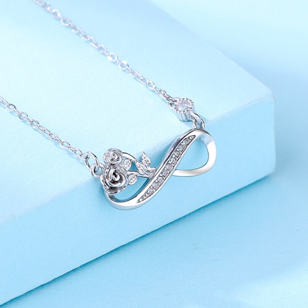 S925 Sterling Silver Lucky Rose Flower Love Heart Halsband f