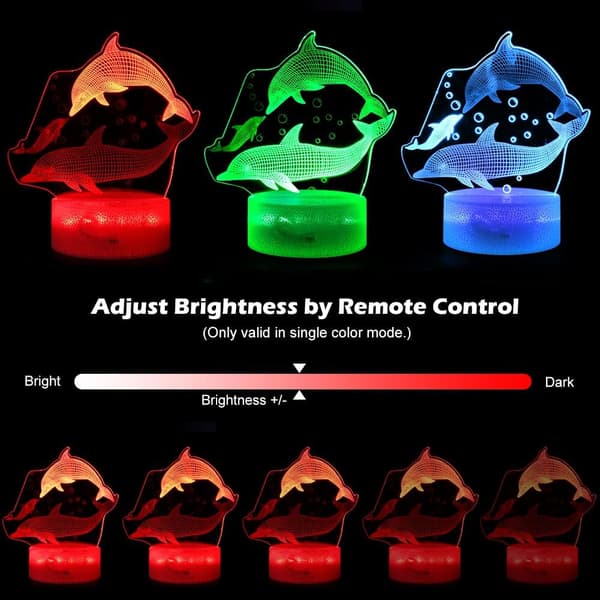 Delfin 3D Nattlys, Dynamiske RGB-farger som endrer 3D Illus