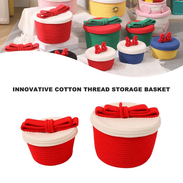 2 set handvävda förvaringskorgar innovativ utsökt knutdekor bomullsrep vävd korg för snacks leksaker diverse Red