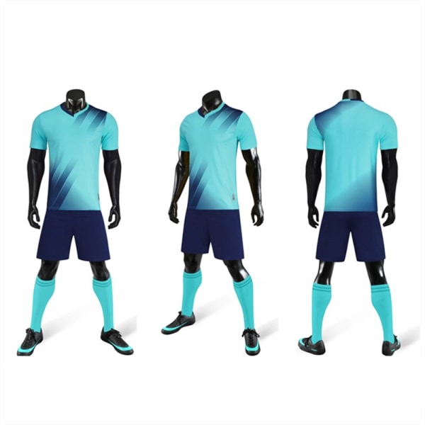 Herr- och barnfotbollströja andningsbara träningsdräkter löpset snabbtorkande jogging sportkläder fotboll sportkläder set Light Blue XL