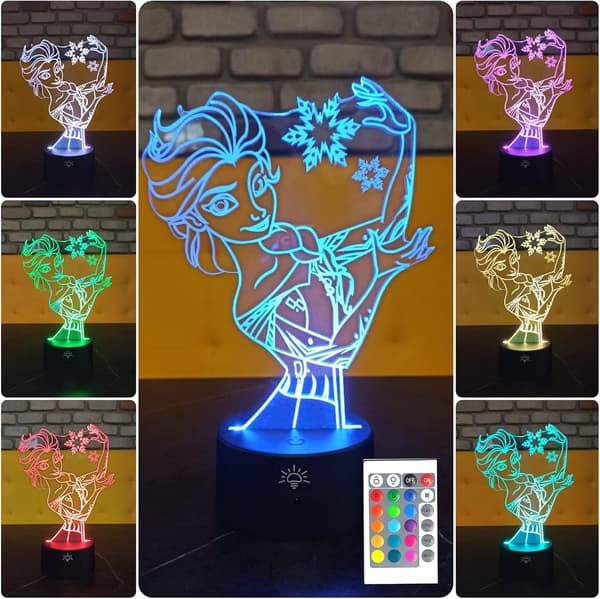 3D Illusjonsnattlamper for barn 7 farger med fjernkontroll