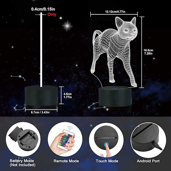 Katte Natlys, Ammonit 3D Kæledyrslampe Kattelys med 16 Farver Fjernbetjening