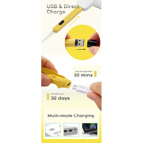 Ørevoksfjernelsessæt med 2 LED-lys, 12 stk. ørevoksrensningsværktøj med forstørrelsesglas til børn og voksne, indbygget USB-ørevoksfjernelsesværktøj med S Yellow