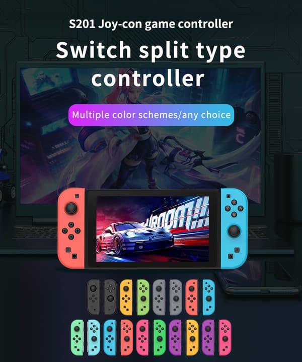 Trådløs Bluetooth Gamepad: Delt venstre-høyre kontroller med bevegelsessensor, vibrasjon og hvile-/vekke-funksjon Black