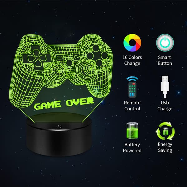 3D Gamepad Nattlampa Game Over Ljus Spelkontroll Conso