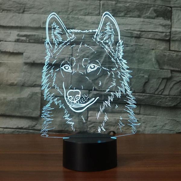 3D Varg Huvud Nattlampa Touch Bord Skrivbord Optisk Illusion L