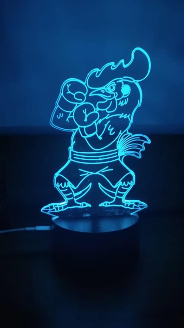 Inspirerende Kylling Hane Ring 3D Bordlampe, Kunst til Natbordet