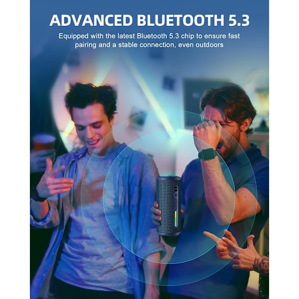 Bärbar Bluetooth-högtalare - IPX7 Vattentät, Trådlös Stereoparning, 25 timmars speltid, 24W Högt ljud, Bluetooth 5.3, Basförstärkning, Blue