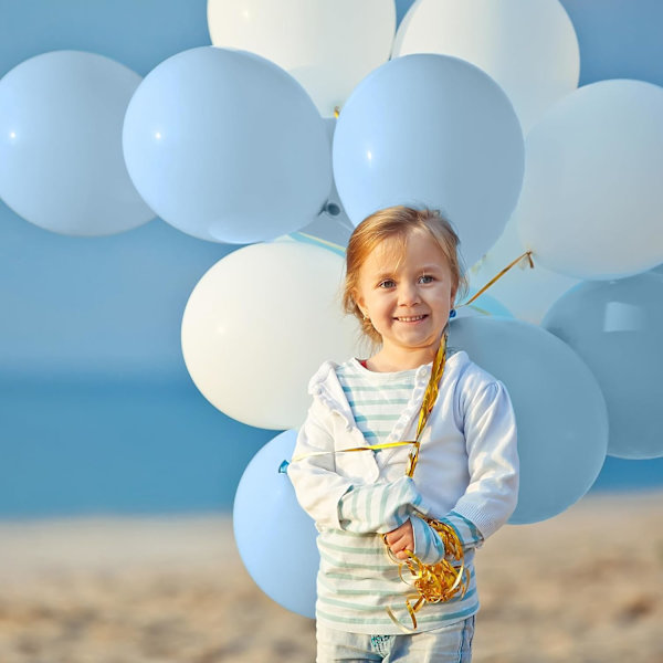 129 stk. støvede blå balloner i forskellige størrelser 18 12 10 5 tommer latex haze blå ballonbue til festdekoration fødselsdag bryllup forlovelser Ann Haze Blue