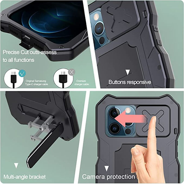 Kompatibel med iPhone 12 Pro Max Vanntett Metall Deksel, Bui