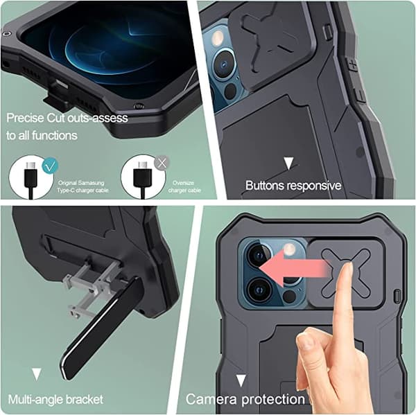 Kompatibel med iPhone 13 Pro max Vattentät Metallfodral,Bui