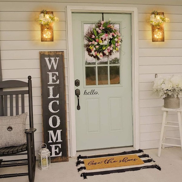 2 st rustika vägglampetter handgjorda väggkonst hängande design med fjärrkontroll LED, juldekoration present heminredning vardagsrumslampor White Rose+grey Board