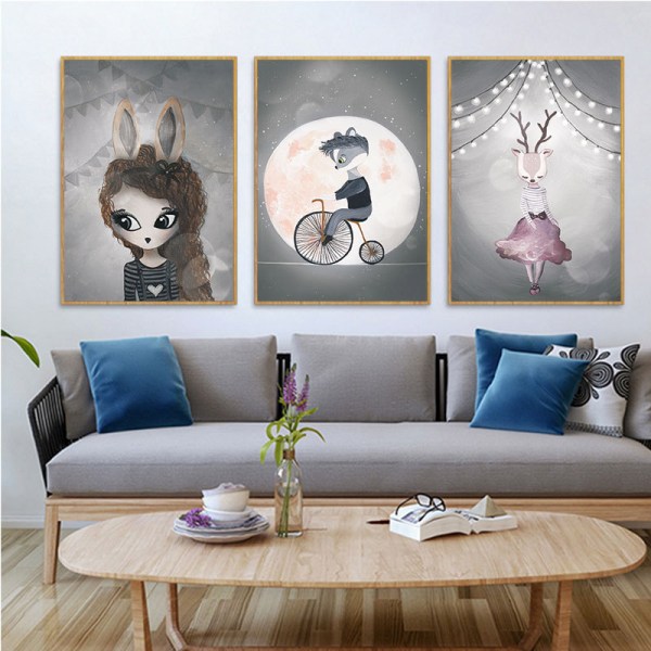 Tegneserie Fairy Rabbit 3 Wall Art Canvas Print plakat, simpel sød akvarelkunst