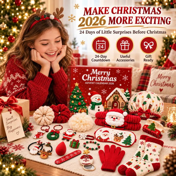 2026 Flickors adventskalender, 24-dagars julhår- och accessoarpresentkit