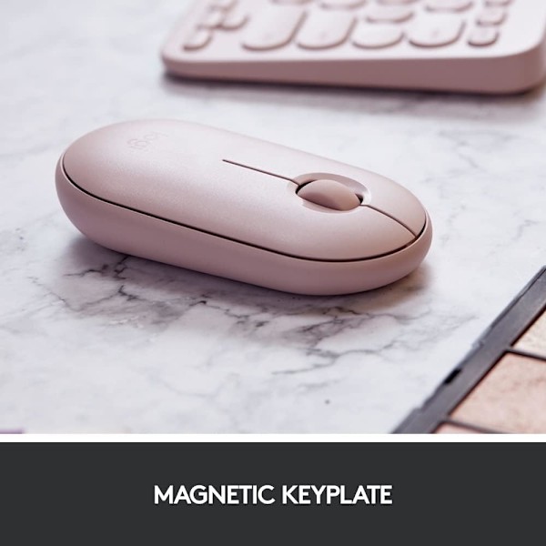 Logitech M350 Pebble trådløs mus med Bluetooth eller 2,4 GHz-modtager, lydløs, slank computermus med stille klik Pink