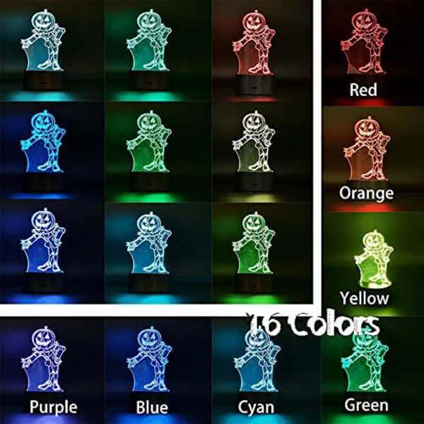 Halloween Dekoration Græskarmand Jack Skellington lampe 3D LED illusion Natlys Gave Indendørs Berøring