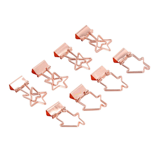 30 st små pappersklämmor roséguld hållbara metallstjärna och hus stil ihåliga bindeklämmor för dokument kläder papper