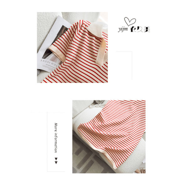Stribet Print V-hals T-shirt Kjole (Rød One Size Fits All)