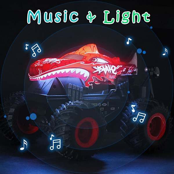 Kauko-ohjattava auto, 2,4 GHz:n kauko-ohjattava monster truck, RC-autot 2 akkua 60 minuuttia+, RC-temppuautot lelut valolla ja äänellä, sisä- ja ulkokäyttöön lapsille ja aikuisille Red