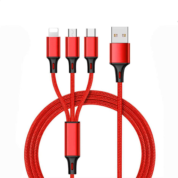 Universell 3-i-1 nylonflätad USB-laddningskabel, 4 fot/1,2 m,