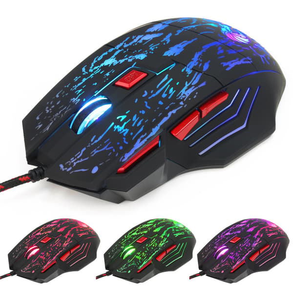 RGB bakgrunnsbelyst USB optisk datamus, 5-nivå DPI justerbar