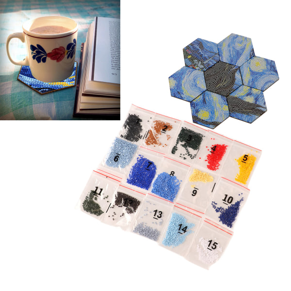 7 stk Rhinestone Painting Coasters Kit DIY Håndverk klare symboler Coaster Rhinestone Kit for barn Voksne