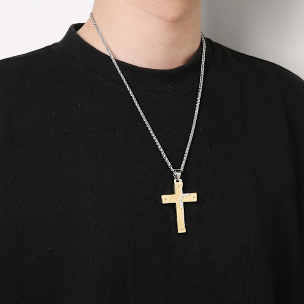 Herre Rustfrit Stål Jesus Kristus Krucifiks Kors Herrens Bøn Vedhæng Halskæde Gold