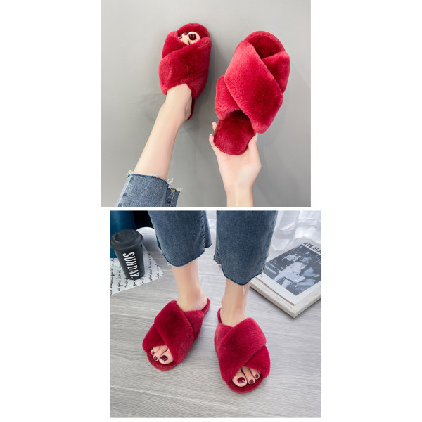 Women's Fuzzy Slippers Cross Band Soft Plush Cozy House Shoe