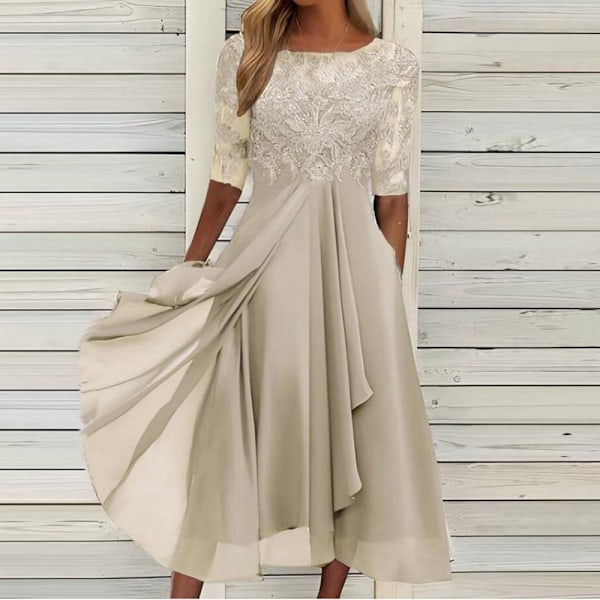 Klänning Cut-out Lång Klänning Brudtärna Festklänning (Beige XL)