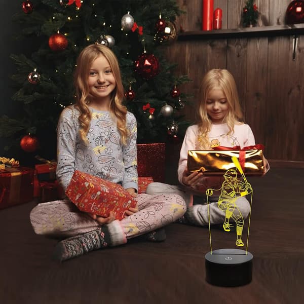 Baseball Nattlampe 3D Lampe, LED Baseball Mann Lys Soverom