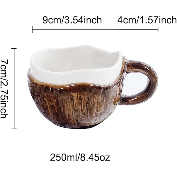 Retro handknådad oregelbunden keramisk mugg kokosnötskopp kaffekopp havregrynsfrukost vattenkopp.