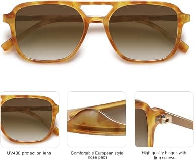 Retro Aviator Solglasögon för Kvinnor Män, Trendiga Rektangulära Dam Herr Solglasögon SJ2202