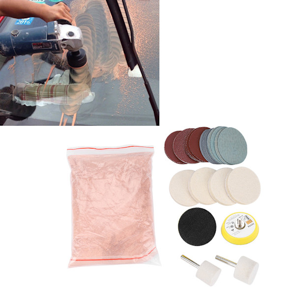 Glass Polishing Kit Scratch Removal Set Ceric Dioxide Abrasive Discs Polish Pad Felt