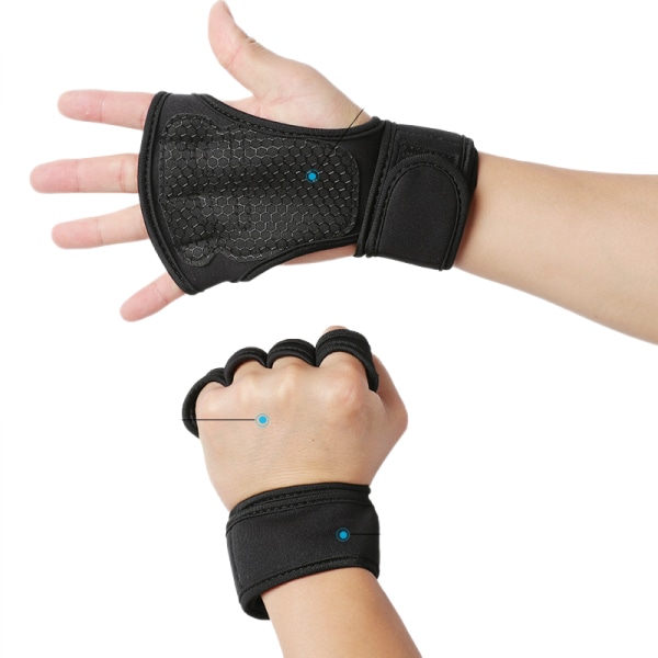 Vikter-lyftningsträningshandskar, Gym Barehand Grip, Stöd Alpha Cross-Training, Rodd, Power-Lifting, Pull Up (Svart,L)