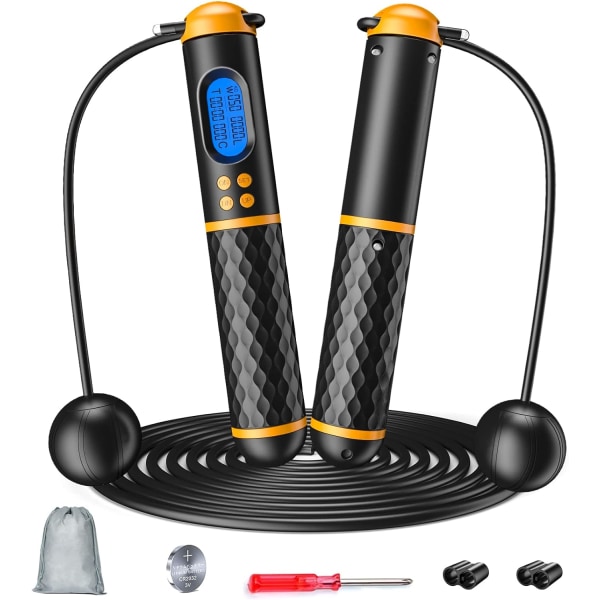 Smart hopprep, Fitness Hopprep med vikt/varv/tid/kalorirekord, Justerbar digital räkning Hopprep för hemgym, Sladdlös Hopprep