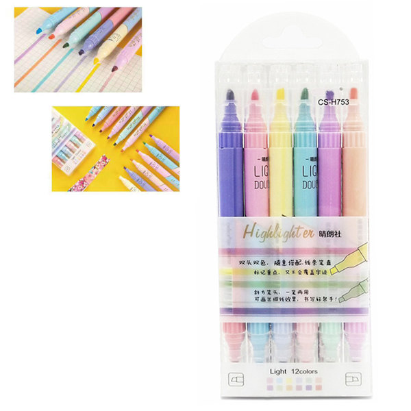 6 st dubbelsidig highlighter Macaron ögonskydd färg fluorescerande färgglad markeringspenna