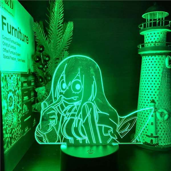 Boku No Hero Academia Froppy Asui Tsuyu Animelampa LED Nattlampa My Hero Academia 3D Visuell Ljus Lampara för Julgåva