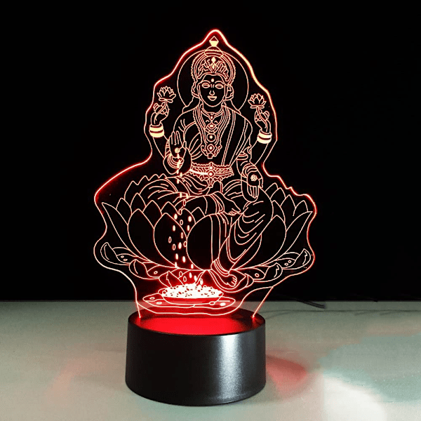 Nattlampa 7 Färgväxlande 3D Visuell Lakshmi Modellering Nattlampa Led Indisk Gudinna av Rikedom Skrivbordslampa Sovrumsdekoration Sömnbelysning Presenter