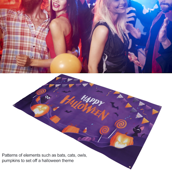 5,9x3,6ft Happy Halloween Bakgrund Hög Definitionstryck Fladdermöss Katter Ugglor Pumpor Mönster Mjuk Stretchig Halloween Bakgrund