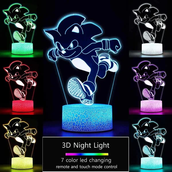 3D Illusjon Sonic The Hedgehog Nattlys, Anime Bordlampe