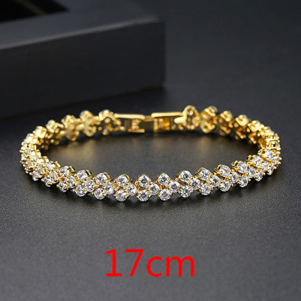 Bröllop Cubic Zirconia Armband Kedjelänk 18K Tone 17CM