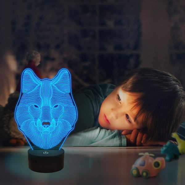 3D Varg Nattlampa, Optisk Illusionslampa för Heminredning &