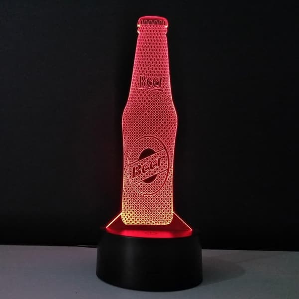 3D Ølflaske Nattlys Bord Skrivebord Optisk Illusjon Lamper