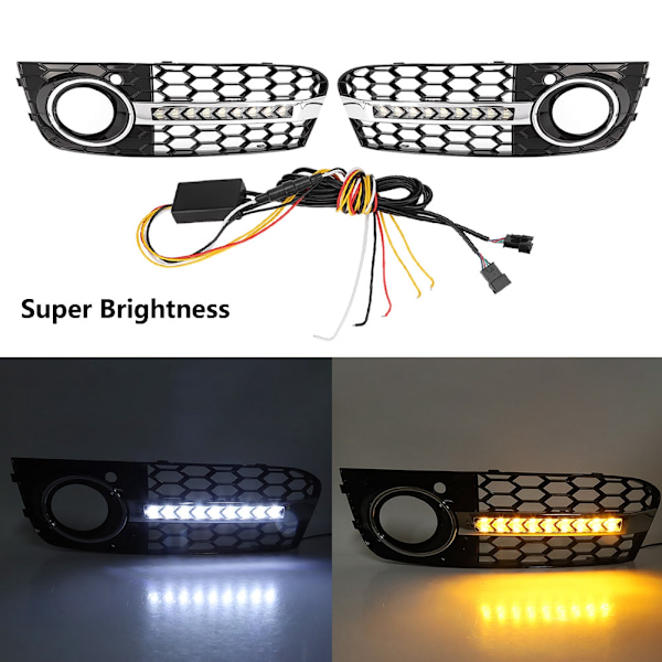 Auton etusäleikkö LED-vilkkuvaloilla ja päiväajovaloilla Audi A4 B8:lle (2009-2011)