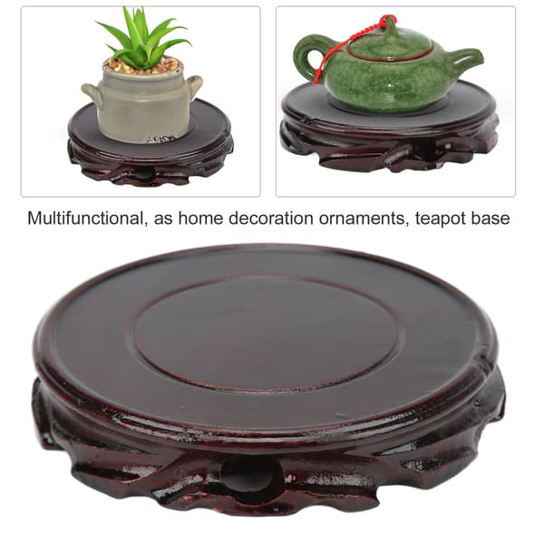 Rund träbas multifunktionell retro snidning elegant trädisplaystativ för heminredning present Innerdiameter 12 höjd 2,5 cm